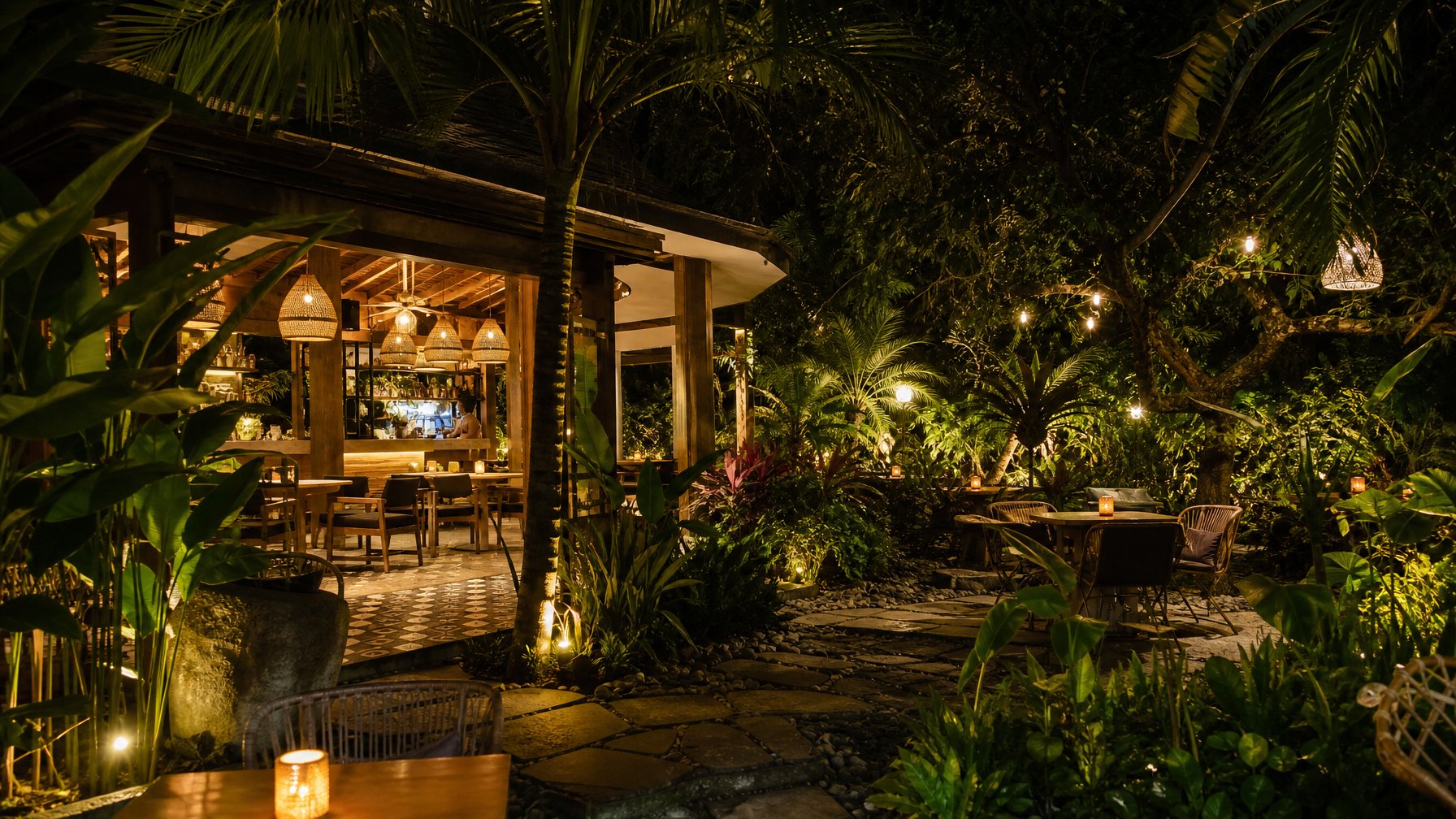 Cafe Malam Berkonsep Garden atau Tropical di Bali